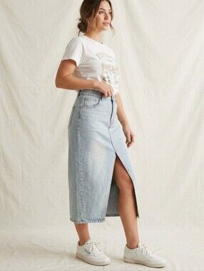 Nova Blue Denim Midi Skirt Light Wash Pre-owned Excellent Waist 30